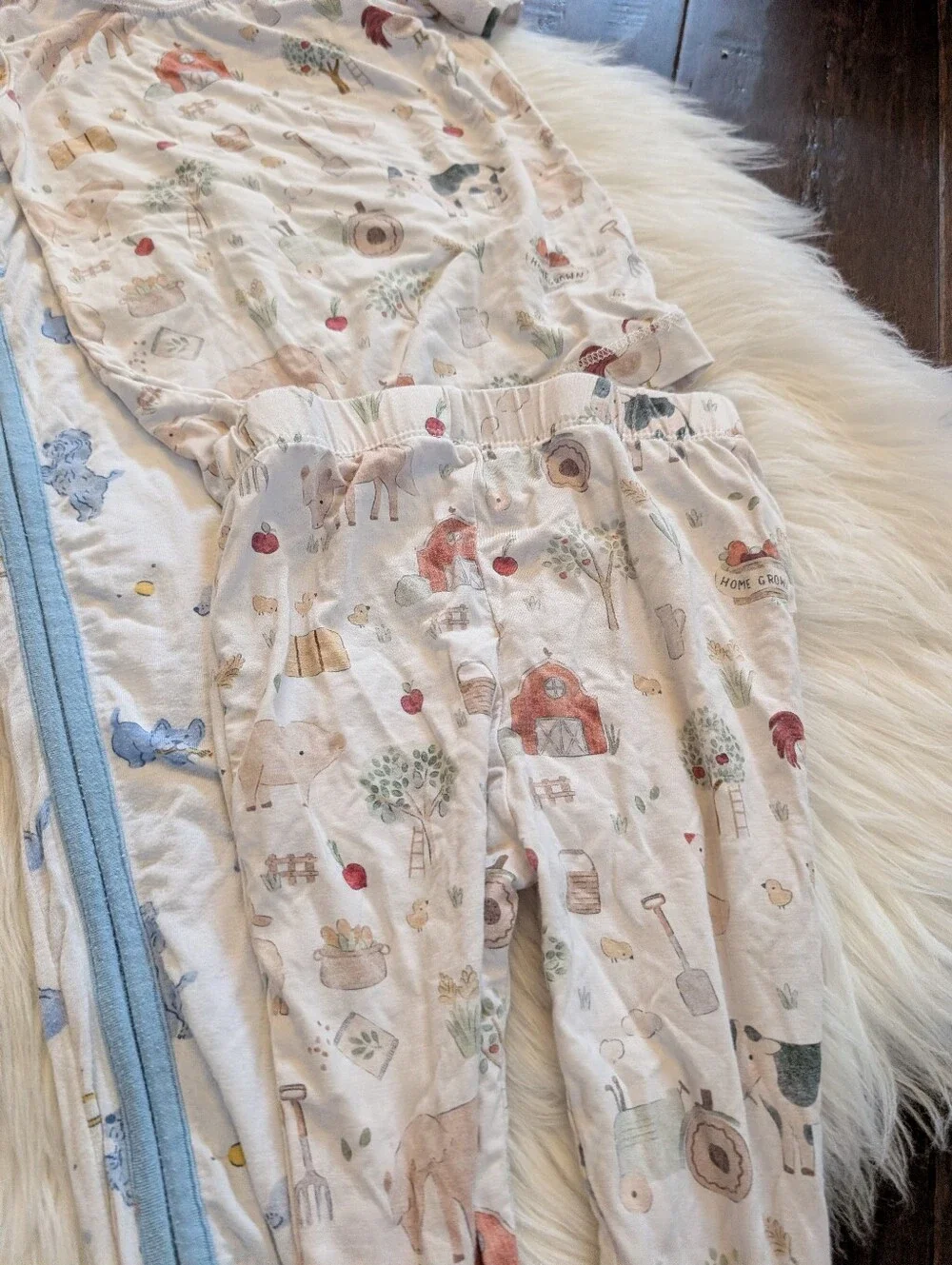 Bundle! Angel Dear Blue Cream Farm Dogs Pajama Set Footies 24 Months 18-24 Month